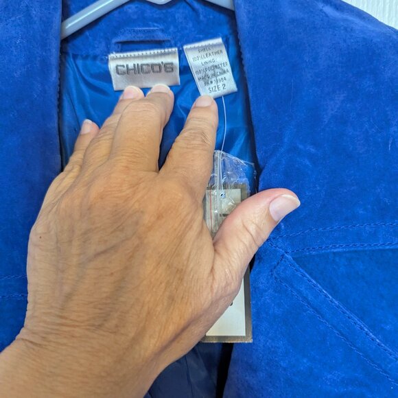 NWT Vintage COBALT LEATHER / SUEDE Jacket | Chico's | Size 2 M / L - Picture 3 of 8
